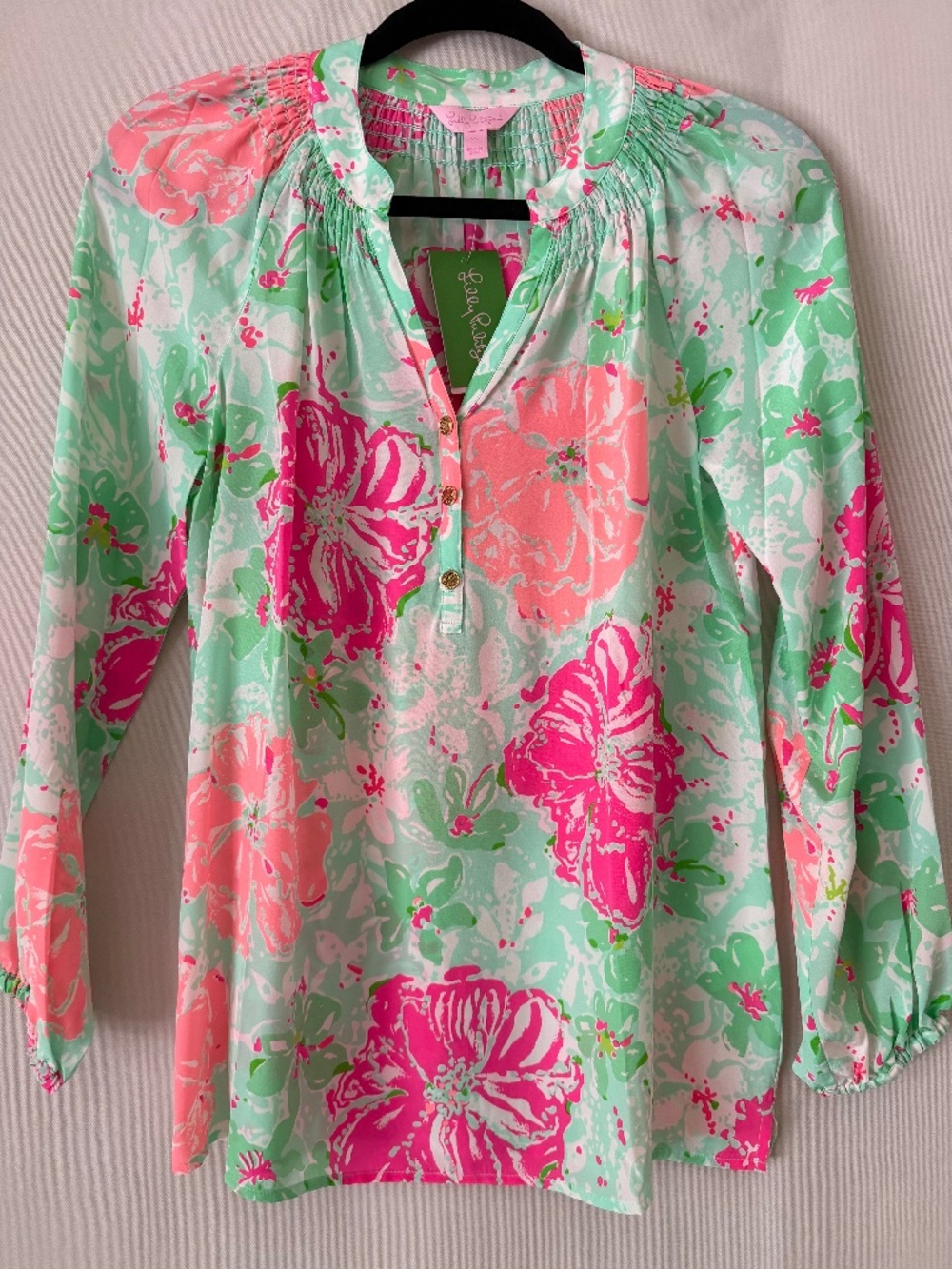 NWT Lilly Pulitzer Elsa Silk Blouse Poolside Blu Beach Walk Size XS